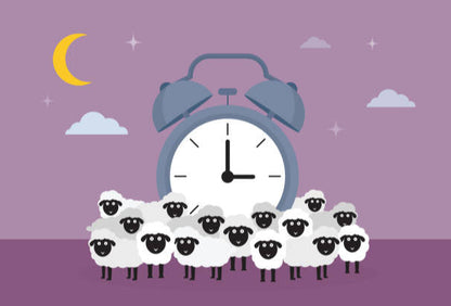 Cartoon illustration of a clock with sheep, representing the 8Hz sleep aid for better sleep